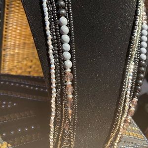 7 Layered Black, Silver & Grey Beaded Necklace